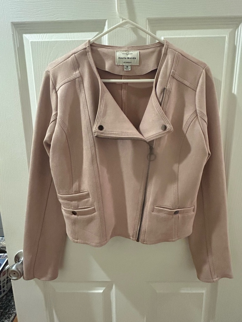 Haute Monde Faux Suede Moto Jacket - Dusty Pink - Women's Size Medium